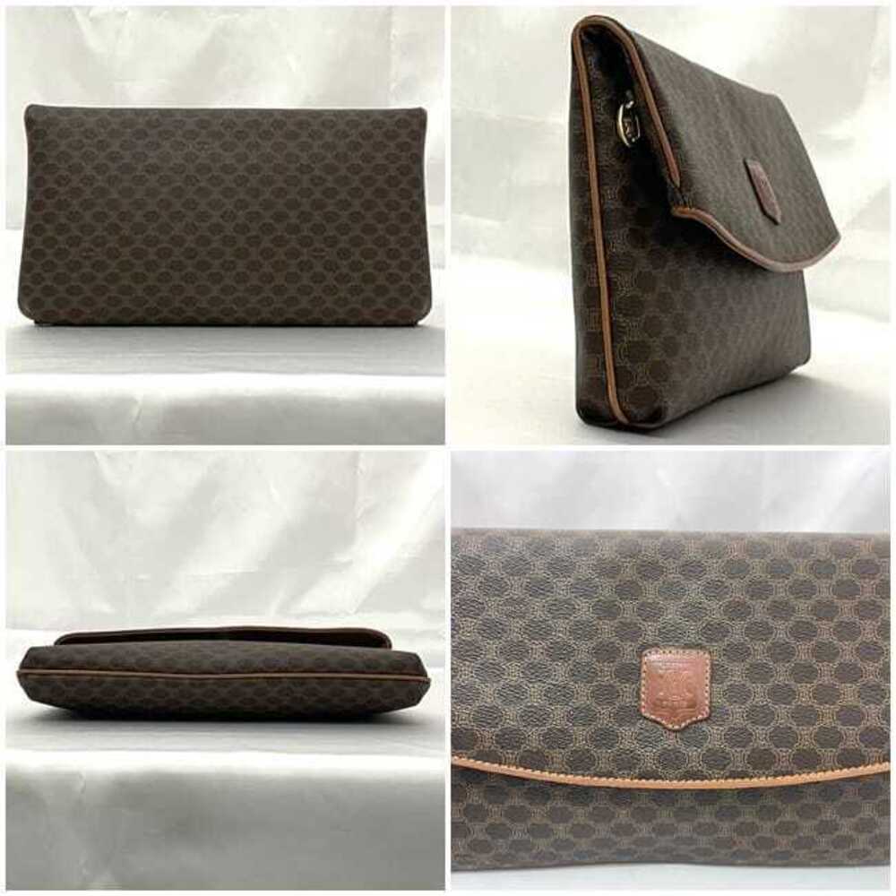 Celine Clutch Bag Brown Macadam Leather Handbag Logo All over Flap Magnetic - Picture 2 of 10